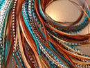 Feather Hair Extensions, 100% Real Rooster Feathers, Long Natural and Turquoise Blue Colors, 20 Feathers with Bonus FREE Beads and Loop Tool Kit NBT Feather Lily