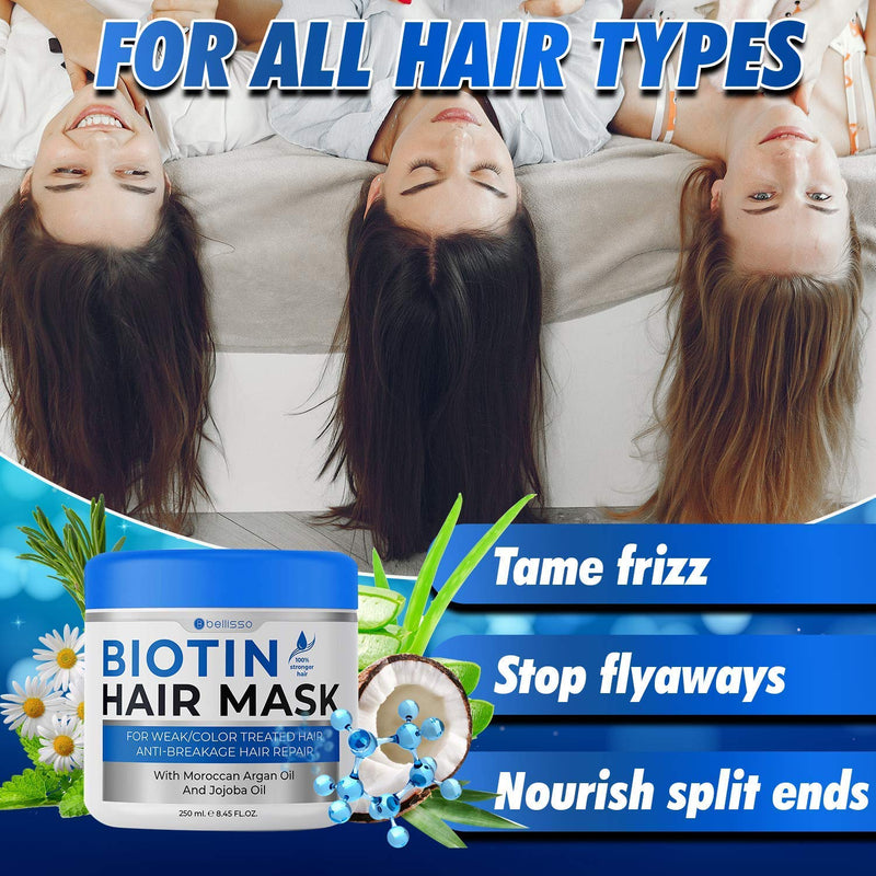 Biotin Shampoo and Conditioner and Hair Mask for Hair Growth - Thickening Anti Hair Loss Shampoo Treatment - Regrowth Shampoo & Conditioner & Hair Mask for Dry Normal Oily & Color Treated Hair BELLISSO