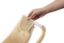 Blonde Ponytail Extension Remy Human Hair Clip in Ponytail Hair Extensions Wrap Around Pony Tails Hairpiece Comb Binding Long Straight One Piece Hair for Women 14inch Bleach Blonde