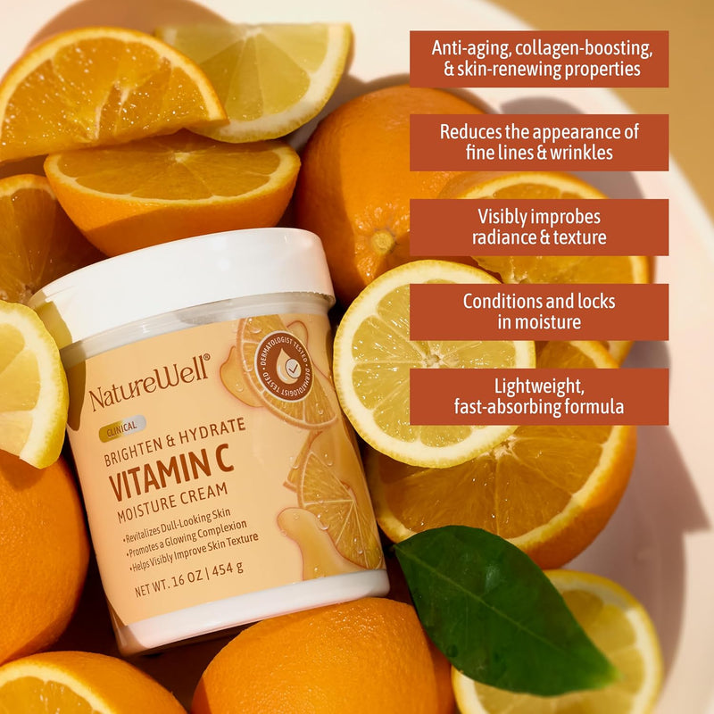 NATURE WELL Clinical Brighten & Hydrate Vitamin C Moisture Cream Skincare for Face, Body & Hands, Revitalizes Dull-Looking Skin, Promotes A Glowing Complexion, Helps Visibly Improve Skin Texture, 16oz Infinity Warehouse