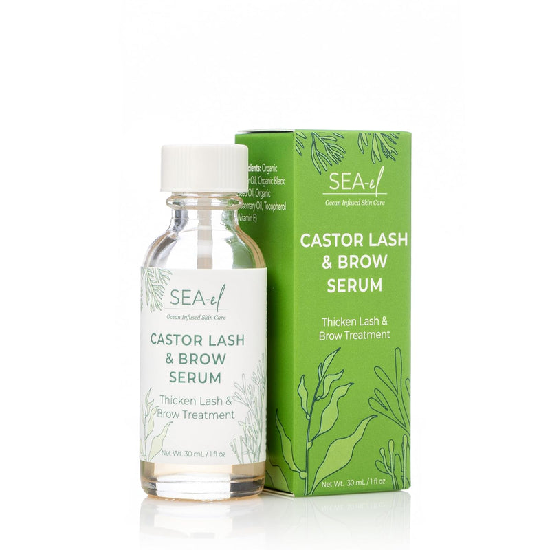 Sea El Castor Lash & Brow Serum Organic Castor Oil Rosemary Oil & Black Seed Oil Hair Conditioner - Eyelashes & Eyebrow Thickening & Growth Essentials for Women & Men - 1 fl oz Bottle (Pack of 2)