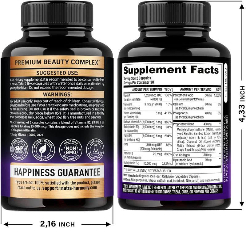 Biotin | Collagen | Keratin - Clinically Tested Supplement - Hair Growth Support, Skin & Nails - 25000 mcg Vitamins B2, B3, B6 & B7 + B1 & Hyaluronic Acid - Made in USA - Women & Men | 60 Capsules Infinity Warehouse