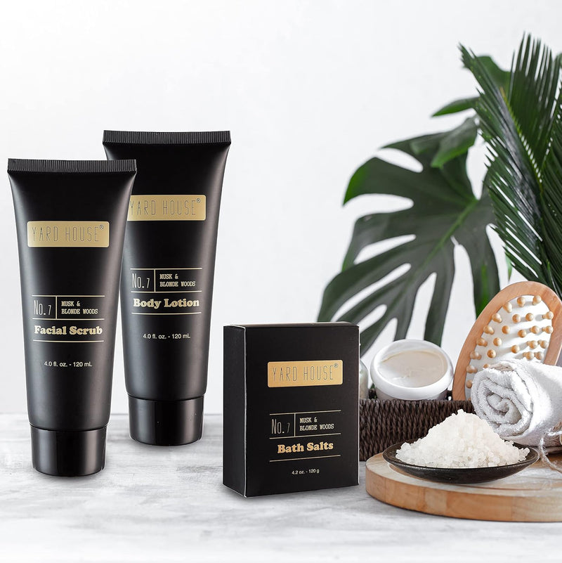 Mens Bath and Body Gift Set - Musk and Blonde Woods - Luxury Christmas, Birthday, Fathers Day Gifts From Daughter, Wife, Son For Dad, Husband - Relaxing Spa Kit for Him in Toiletry Bag Infinity Warehouse