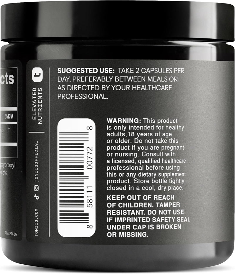 Toniiq 1000mg Ultra High Strength Alpha Lipoic Acid Capsules - Highly Purified 99%+ USP Standard - 120 Capsules ALA Supplement Infinity Warehouse