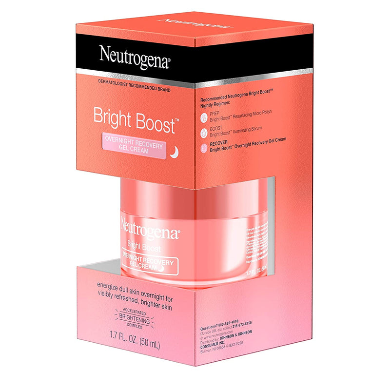 Neutrogena Bright Boost Overnight Recovery Gel Cream with Neoglucosamine, Brightening Nighttime Moisturizer, Oil-Free & Non-Comedogenic, 1.7 oz Neutrogena