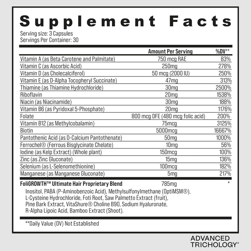 Advanced Trichology FoliGROWTH™ Hair Growth Supplement for Thicker Fuller Hair | Approved* by the American Hair Loss Association | Revitalize Thinning Hair - 90 Count (Pack of 1) Infinity Warehouse