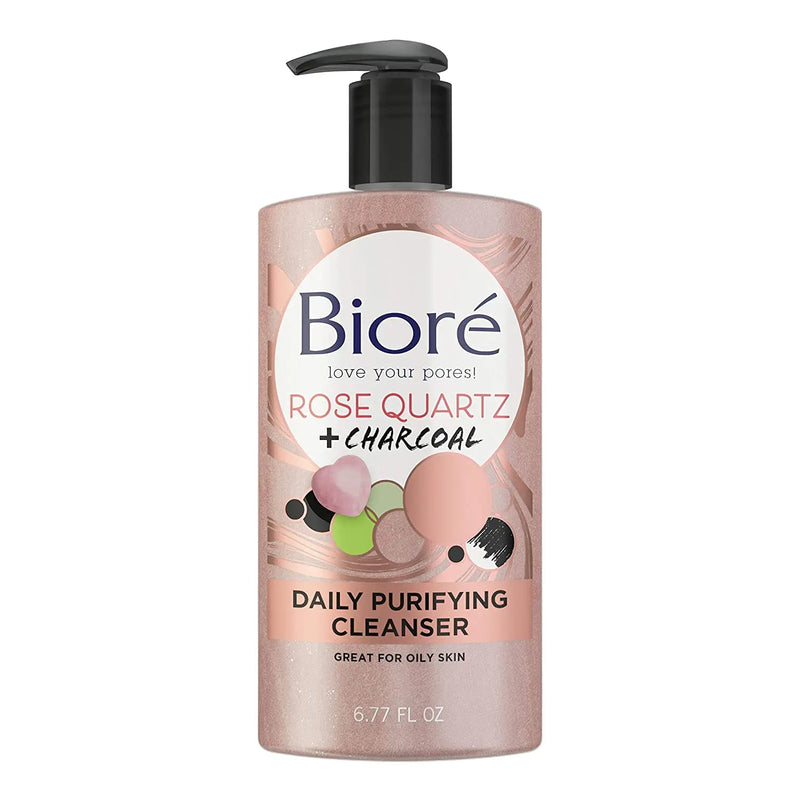 Bioré Rose Quartz + Charcoal Daily Face Wash, Oil Free Facial Cleanser Energizes Skin, Dermatologist Tested and Cruelty Free, 6.77 Ounces Bioré Store