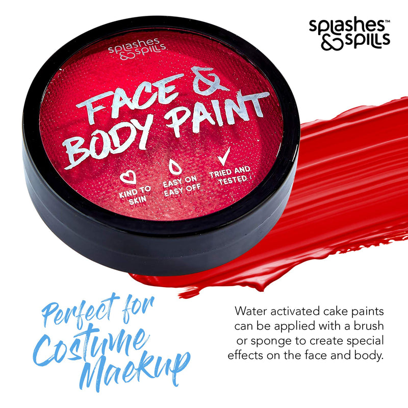 Water Activated Face and Body Paint - Red, 18g Cake Tub - Pretend Costume and Dress Up Makeup by Splashes & Spills splashes & spills