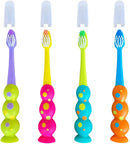 Trueocity Kids Toothbrush 4 Pack - Soft Contoured Bristles - Child Sized Brush Heads (3-10 Year Old) - Suction Cup for Fun & Easy Storage - Assorted Set (Blue, Orange, Pink, Yellow, Purple, Green) Trueocity Store