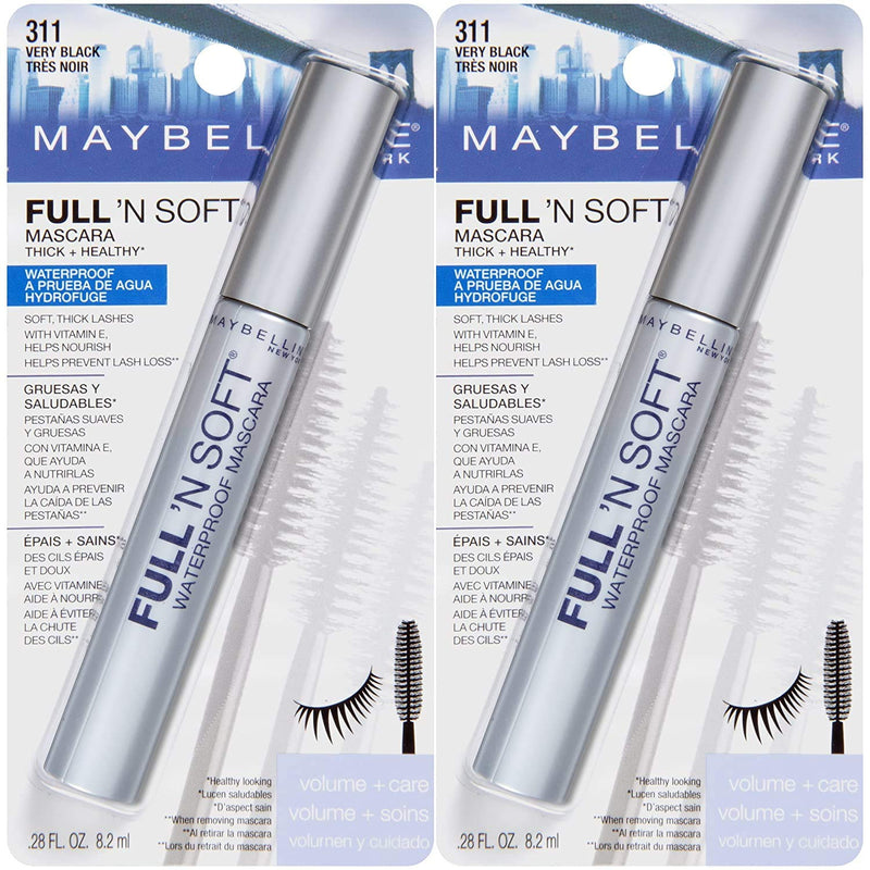 Maybelline Full 'N Soft Waterproof Mascara, Very Black [311], 0.28 oz (Pack of 2) Maybelline New York