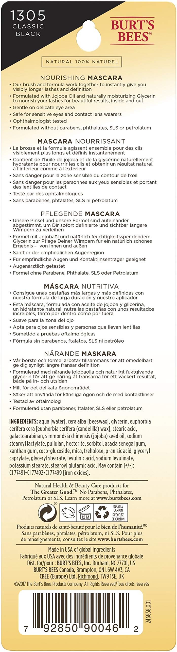 Burts Bees 100% Natural Nourishing Mascara, Classic Black - 0.4 Ounce (Pack of 2) Burt's Bees