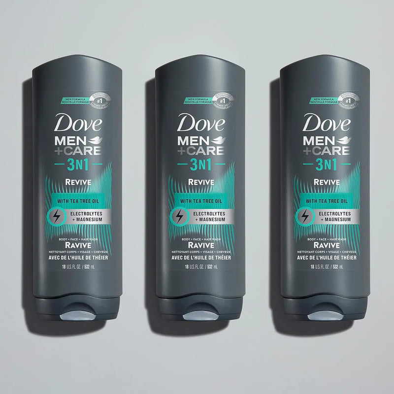 DOVE MEN + CARE Post-Workout Body Wash 3N1 Revive 4 Count For Men With Tea Tree Oil, 18 oz Infinity Warehouse