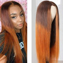 UNice Hair 10A Silk Base Fake Scalp Ombre Lace Closure Wigs Straight Hair Wig Middle Part, Brazilian Human Hair T-Part Lace Closure Wig Pre Plucked with Baby Hair for Women T4/30 Color 150% Density 22inch UNICE Store