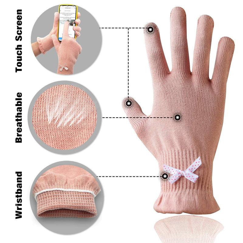 EvridWear Beauty Cotton Gloves with Touchscreen Fingers for SPA, Eczema, Dry Hands, Hand Care, Day and Night Moisturizing, 3 Sizes in Feather or Light Weight (6 pair S/M, Feather Weight Pink Color) Evridwear