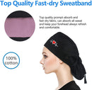 QBA Adjustable Working Cap with Button Long Hair, Sweatband Cotton Ponytail Holder, Tie Back Hats for Women & Men, One Size QBA