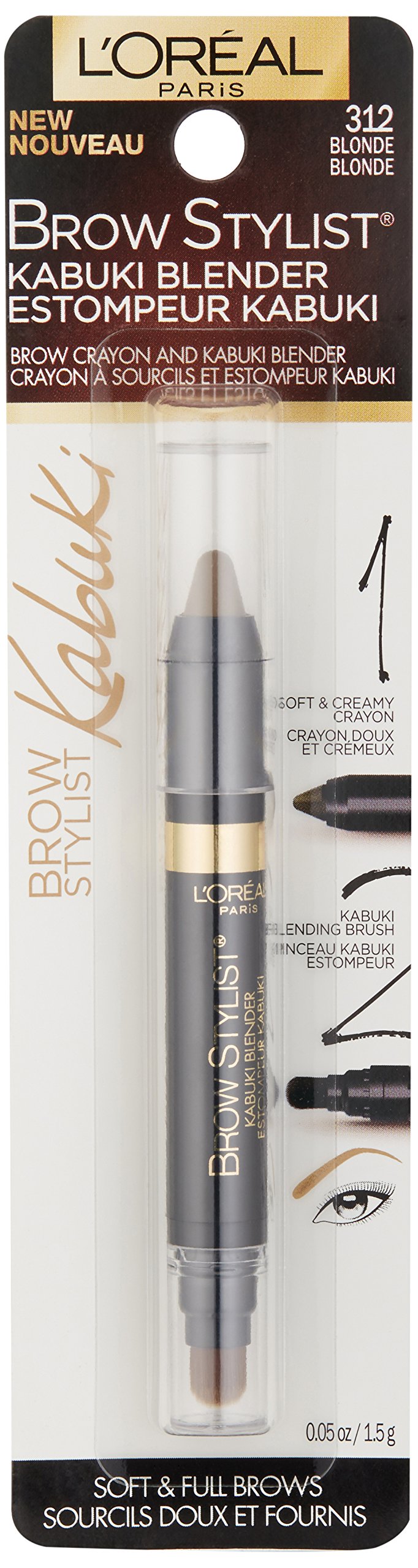 L'Oreal Paris Brow Stylist Kabuki Blender Brow Crayon, Blonde, 0.05 oz. L'Oréal Paris