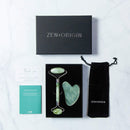 Jade Roller and Gua Sha Set - 100% Natural Jade Stone Face Roller, Dual Sided Massage Roller Stimulates Blood Flow, Relieves Stress, Reduces Signs of Aging, Travel Pouch Included, Gift Box ZEN + ORIGIN