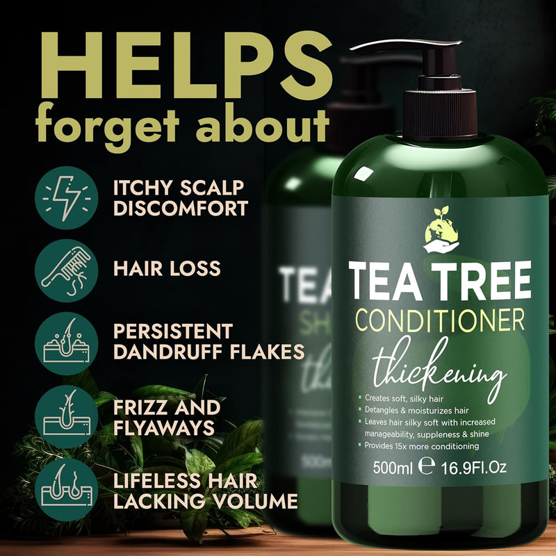 Tea Tree Shampoo & Conditioner Set | Thinning Hair Loss Treatments for Men and Women | Soothes Itchy Scalp & Dandruff | Boosts Hair Growth & Reduces Hair Loss | Sulfate & Paraben Free Infinity Warehouse