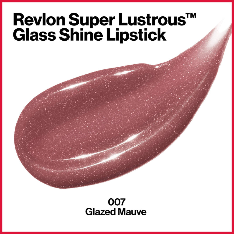REVLON Super Lustrous Glass Shine Lipstick, Flawless Moisturizing Lip Color with Aloe, Hyaluronic Acid and Rose Quartz, Glazed Mauve (007), 0.15 oz REVLON