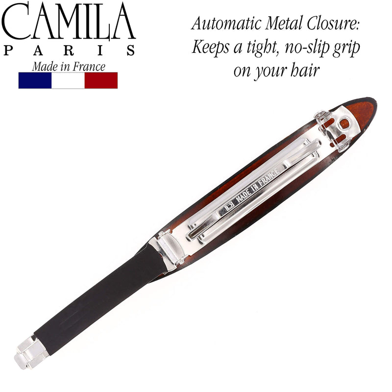 Camila Paris CP2624 French Hair Barrette Clip for Girls, Tortoise Shell, Rubberized Automatic Clasp Strong Hold Grip Hair Clips for Women, No Slip Styling Girls Hair Accessories, Made in France Camila
