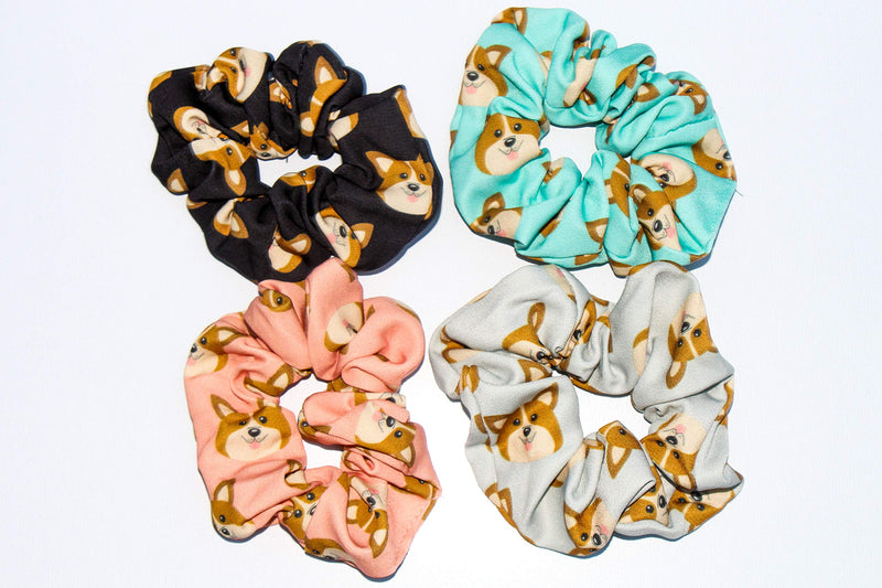 Happie Hare Scrunchies - Cotton Rounds Elastic Hair Bands - Scrunchy Hair Ties - Girls Hair Accessories - Gifts for Women (4 Pack, Mix Colors, Corgi) Happie Hare