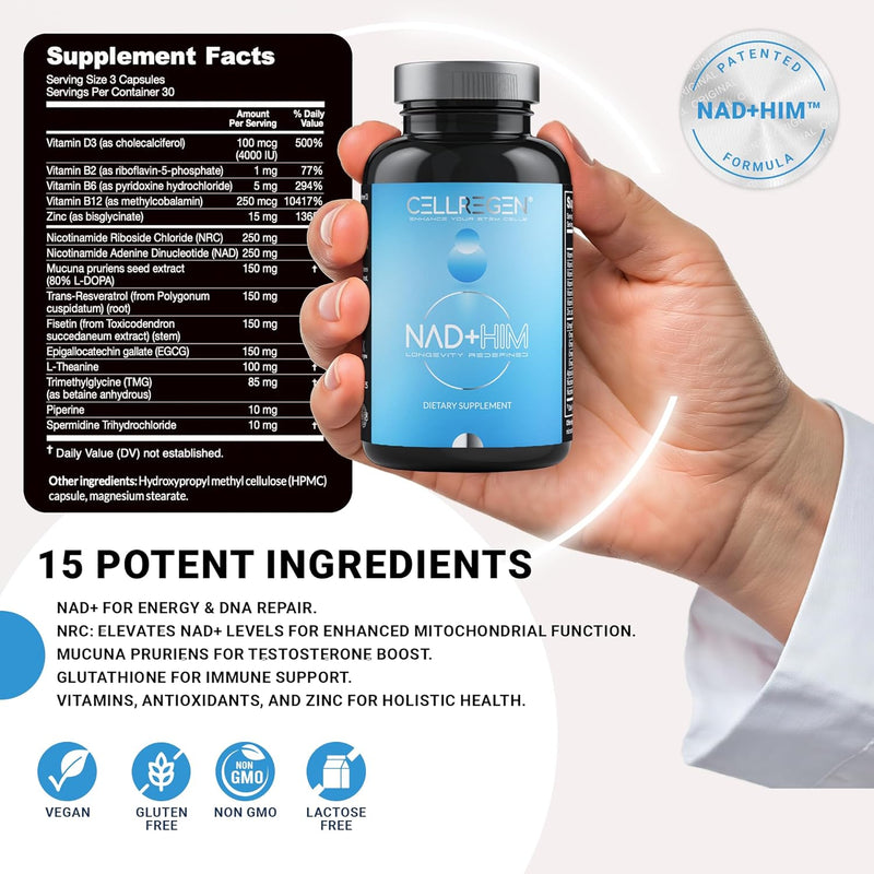 NAD HIM NAD Supplement Nicotinamide Riboside Wellness Formula, Help Restore NAD Levels, Support Testosterone Levels, NAD Supplement for Men, Non-GMO Gluten-Free, 90 Capsules Infinity Warehouse