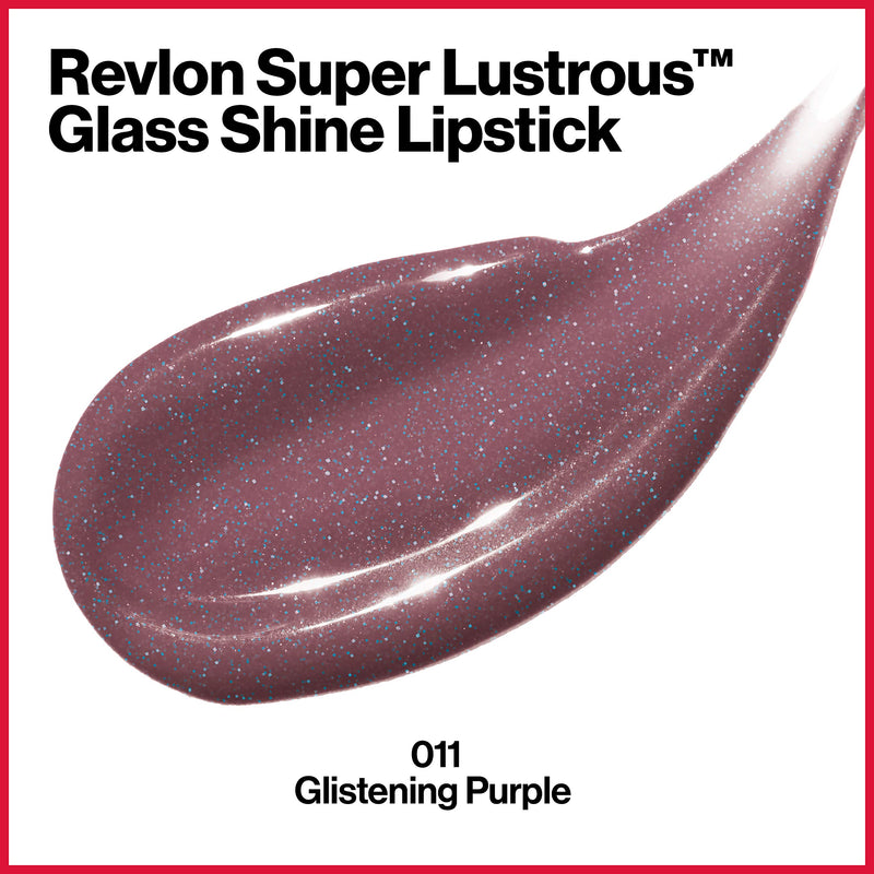 REVLON Super Lustrous Glass Shine Lipstick, Flawless Moisturizing Lip Color with Aloe, Hyaluronic Acid and Rose Quartz, Glistening Purple (011), 0.15 oz REVLON