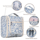 Hanging Travel Toiletry Bag Cosmetic Make up Organizer for Women and Men (Large, Blue Leaf) Narwey