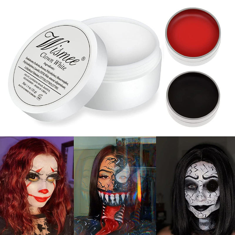 Wismee Black White Red Cream Face Body Paint Clown Joker Zombie Vampire Skeleton Halloween Costume Fantasy Makeup Fancy Dress Up Cosmetics Set Oil Painting Art (White Red Black) Wismee Store