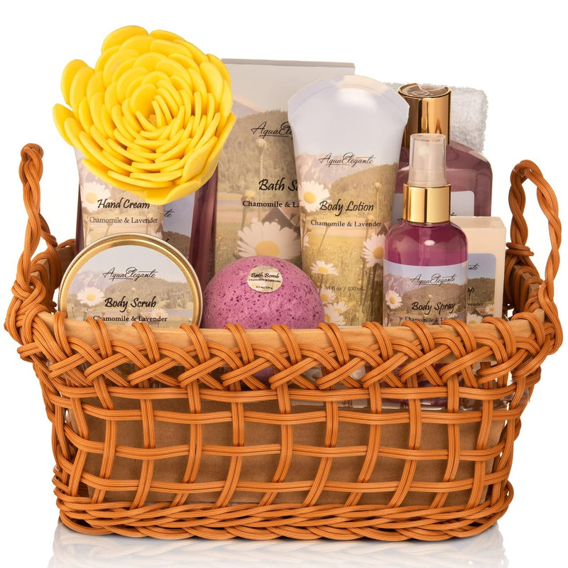 Spa Baskets For Women - Luxury Bath Set With Honey & Lavender - Spa Kit Includes Wash, Bubble Bath, Lotion, Bath Salts, Body Scrub, Body Spray, Shower Puff, Bathbombs, Soap and Towel