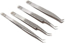 M LASH Set Of 4 Diamond Grip Eyelash Extensions Tweezers - Japanese Steel Lash Supply (Silver) M Store