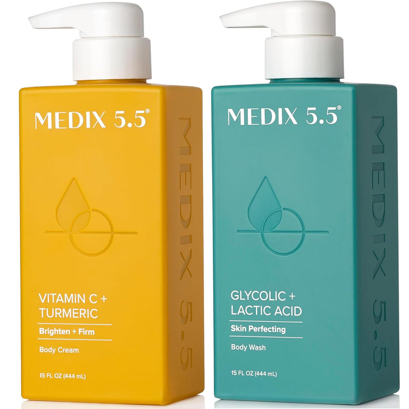 MEDIX Vitamin C Body Wash + Retinol Body Lotion Crepey Skin Moisturizer 2PC Set | Anti Aging Retinol Body Cream + Gel Body Cleanser Skincare Set For Women, Men, & Firmer Looking Skin, 2PC Infinity Warehouse