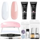 Modelones Poly Extension Gel Nail Kit 2PCS Builder Extension Gel Nude White Colors with Mini Nail Lamp Slip Solution Rhinestone Nail Manicure All-in-one Kit French DIY Nail Art Design Beginner Kit modelones