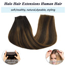 GOO GOO Human Hair Extensions Halo Hair Balayage Dark Brown to Chestnut Brown Straight 20 Inch 110g Natural Real Hair Extensions Hidden Crown Wire Extensions Invisible Hairpiece Transparent Fish Line GOO GOO Store