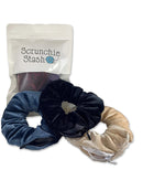 Scrunchie Stash 3 -Pack Black Blue Cream OG Hidden Pocket Soft Velvet Scrunchies VSCO Girl Hair Tie Secret Zipper - Women & Girls Gifts Storage Accessories Money, Keys, Makeup Holder Nonbranded