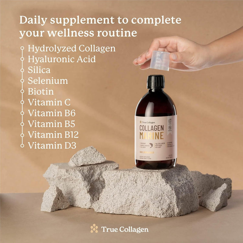 True Collagen Marine | 11,000 mg Hydrolyzed Collagen Liquid Supplement - 500 ml, 20 Day Supply | Hyaluronic Acid, Biotin and Vitamin C to Support Healthy Hair, Skin and Nails | Sugar-Free & Fat-Free Infinity Warehouse