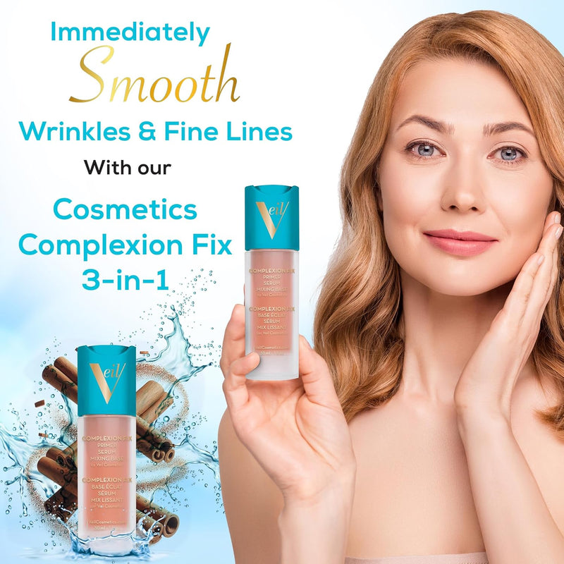 Veil Cosmetics Complexion Fix 3-in-1 Primer - Serum, Mixing Base, Primer - Pore Minimizing - Hydrate, Brighten & Soothe - Smooths Wrinkles & Fine Lines - Extend Makeup Wear - Vegan - Beautiful Skin Infinity Warehouse