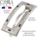 Camila Paris GA252 2.5 Inch Square Hair Barrette Clip Metal Silver, French Hair Accessories for Women, Handmade with Swarovski Crystals Stones. Styling Girls Hair Ornaments. Made in France Camila