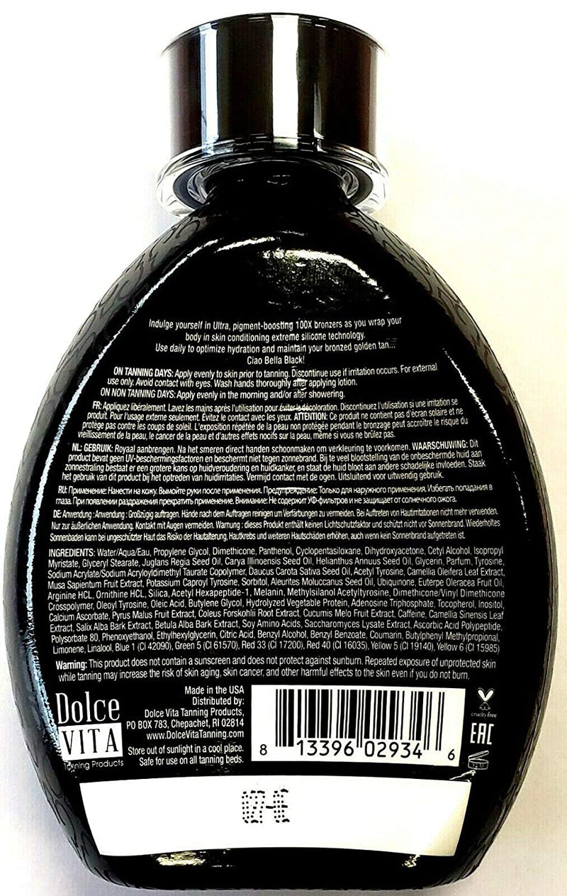 Bella Black 100X Bronzer Tanning Lotion – Premium Tanning Bed Lotion with Extreme Silicone Emulsion and Banana Fruit Extract – Instant Results – Dark Tanning Lotion for Indoor Tanning Beds - 13.5oz Dolce Vita