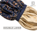 LAYKAY Silky Satin Bonnet - Adjustable Head Size Sleep Silk Bonnet - Double Layer Satin Lined Sleeping Cap - Reversible Hair Bonnet Navy Chains, One Size LAYKAY