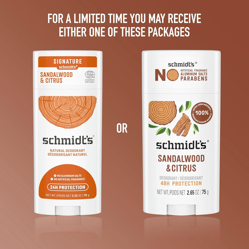 Schmidt's Aluminum-Free Vegan Deodorant Sandalwood & Citrus 4 Count for Women and Men, with 24 Hour Odor Protection, Natural Ingredients, Cruelty-Free, 2.65 oz Infinity Warehouse