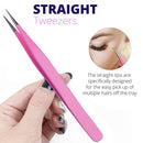 SIVOTE Lash Tweezers for Eyelash Extensions, Hand Calibrated Straight & Curved Tip, Pack of 2, Pink SIVOTE