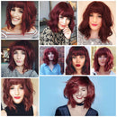 ENTRANCED STYLES Wine Red Wigs with Bangs for Women Synthetic Short Wavy Bob Wigs Wine Red Color 14 Inches Curly Wig Natural Looking ENTRANCED STYLES
