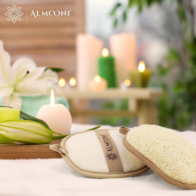 Premium Exfoliating Loofah Pad Scrubber for Face and Body, Made with Natural Egyptian Shower Loofah Sponge That Gets You Clean, Not Just Spreading Soap ALMOONI