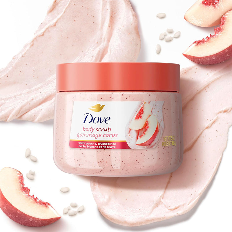 Dove White Peaches & Crushed Rice Body Scrub Exfoliates and Deeply Nourishes for Smooth, Radiant Skin 15oz Infinity Warehouse