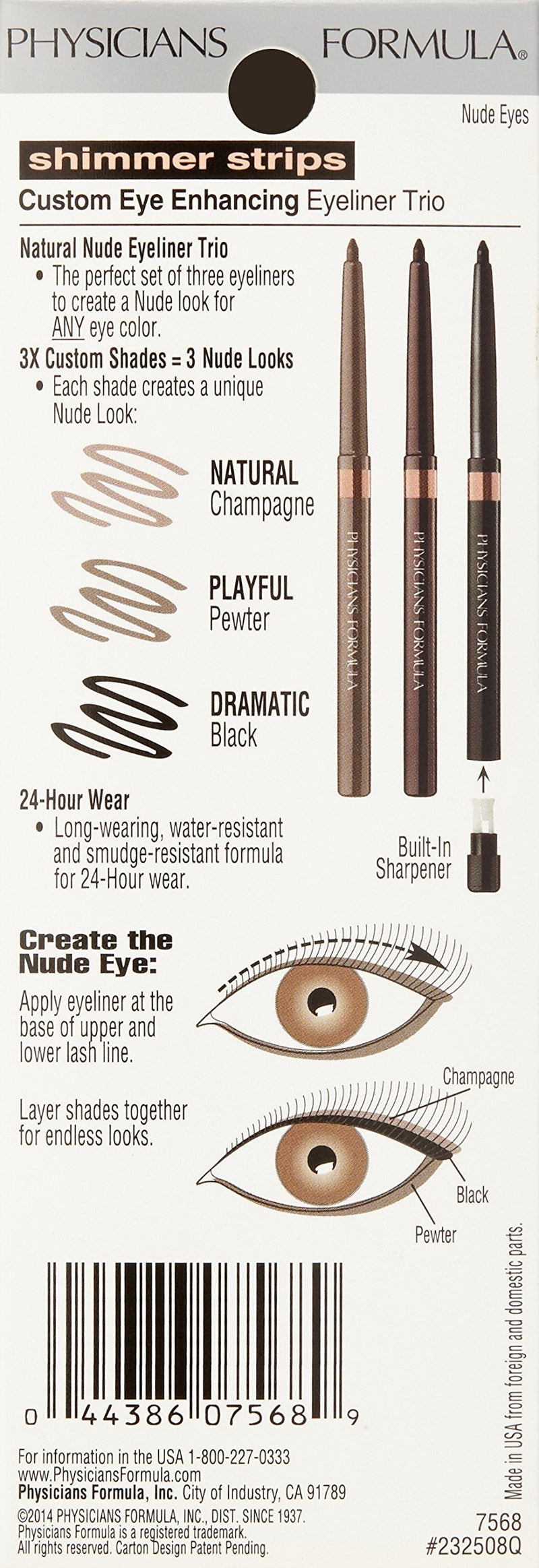 Physicians Formula Shimmer Eyeliner Pencil Set Of 3, Black, Dark Brown, Brown, Custom Eye Enhancing Eyeliner Trio, Universal Looks Collection Nude Physicians Formula