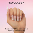 Glamnetic Press On Nails - So Classy | Glossy UV Finish French Tip Nails Long Coffin Shape, Reusable Semi-Transparent Nails in 12 Sizes - 30 Nail Kit with Glue Glamnetic