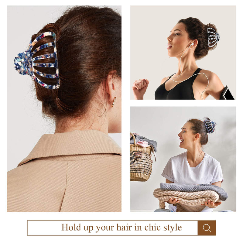 Shinowa Hair Clips, [2-Pack] Bohemian Tortoise Shell Hair Claw Clips Strong Hold Big Hair Jaw Clips for Thick Hair, Hair Accessories for Women Girls, Multi Color Shinowa