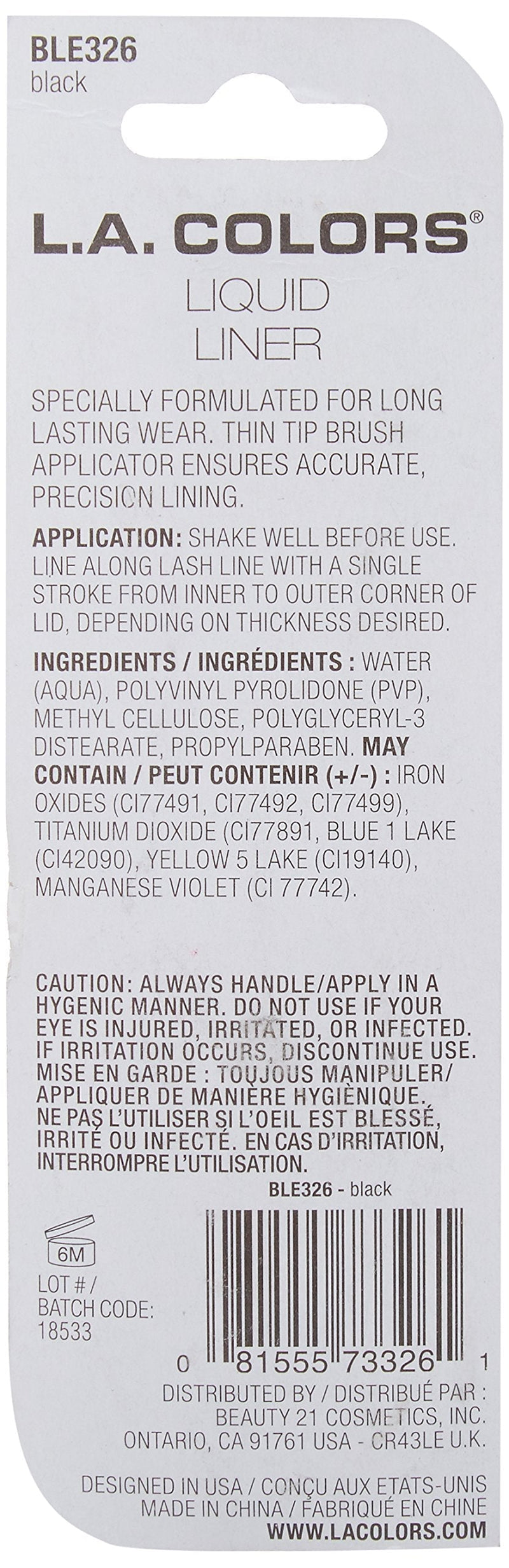 L.A. COLORS Thin Tip Liquid Liner, Black, 0.22 Ounce L.A. COLORS