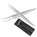 Sivote Eyelash Tweezers, 2-Pack, Hand Calibrated Straight and Curved Tips, Stainless Steel Lash Tweezers for Eyelash Extensions, Matte Silver SIVOTE